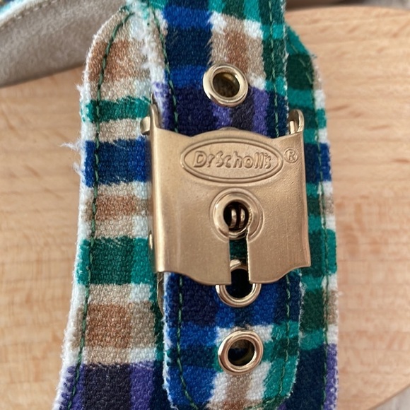 NWT GANNI x Dr. Scholl's Plaid Wooden Clog Sandals Buckle Retro Slides Blue 9 - Picture 9 of 13